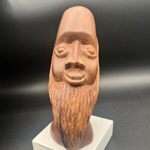 Solid Wood Carving Bust Vintage Bearded Man Sculpture Figurine